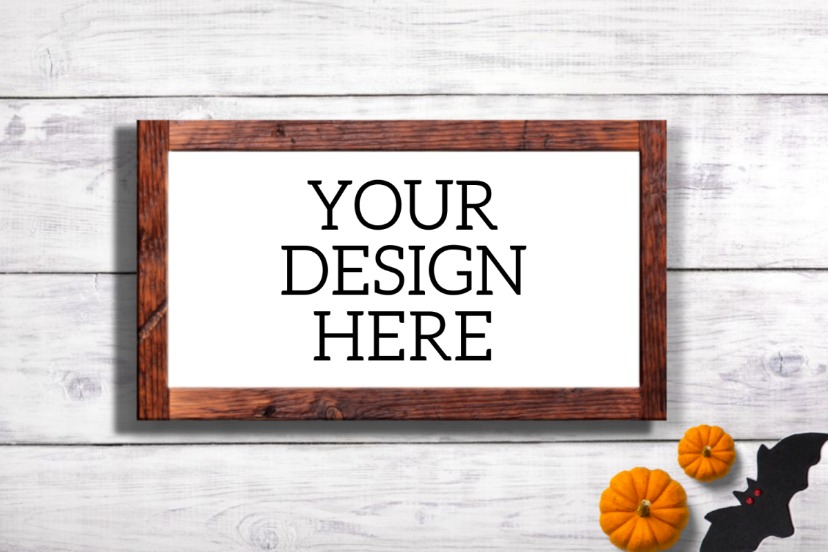 Halloween Wooden Sign Mock Up - Horizontal example image 1