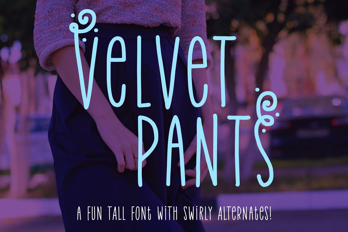 Velvet Pants - a tall, narrow caps font! example image 1