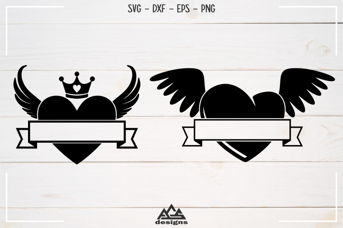 Heart Wing With Ribbon Svg Design example image 1