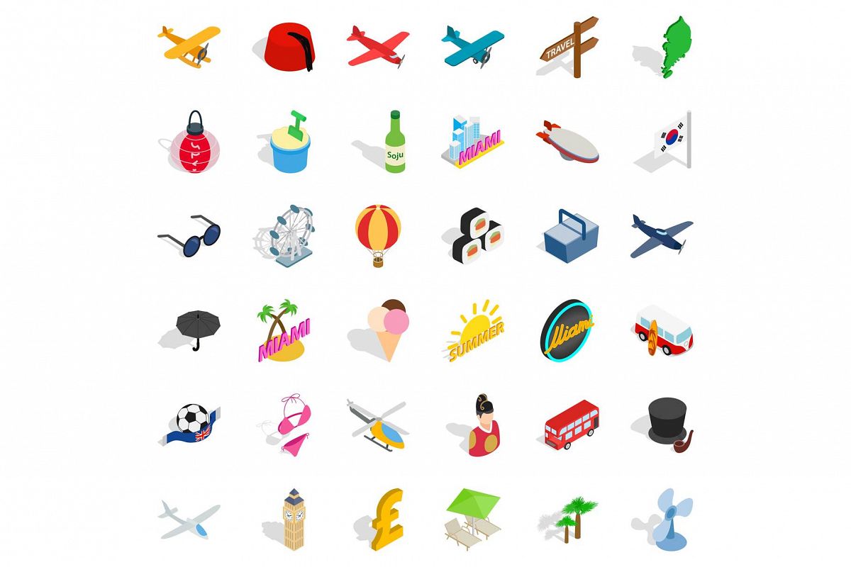 Miami travel icons set, isometric style example image 1