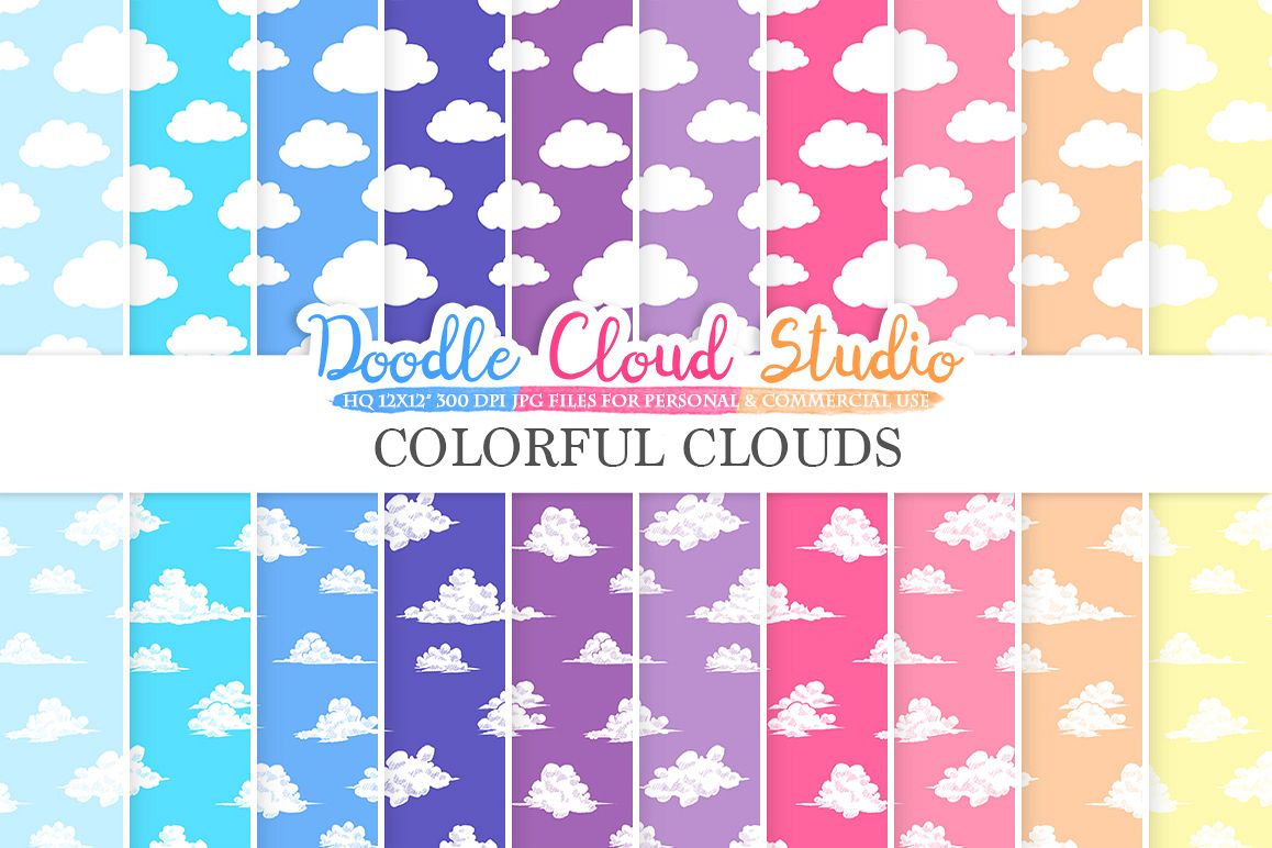 Colorful Clouds digital paper, Cloud patterns, Digital Clouds, sky day / night colors background, Instant Download Personal & Commercial Use example image 1