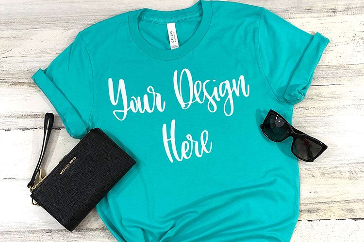 Bella 3001 Teal Shirt Mockup Photo - Flatlay Photo example image 1