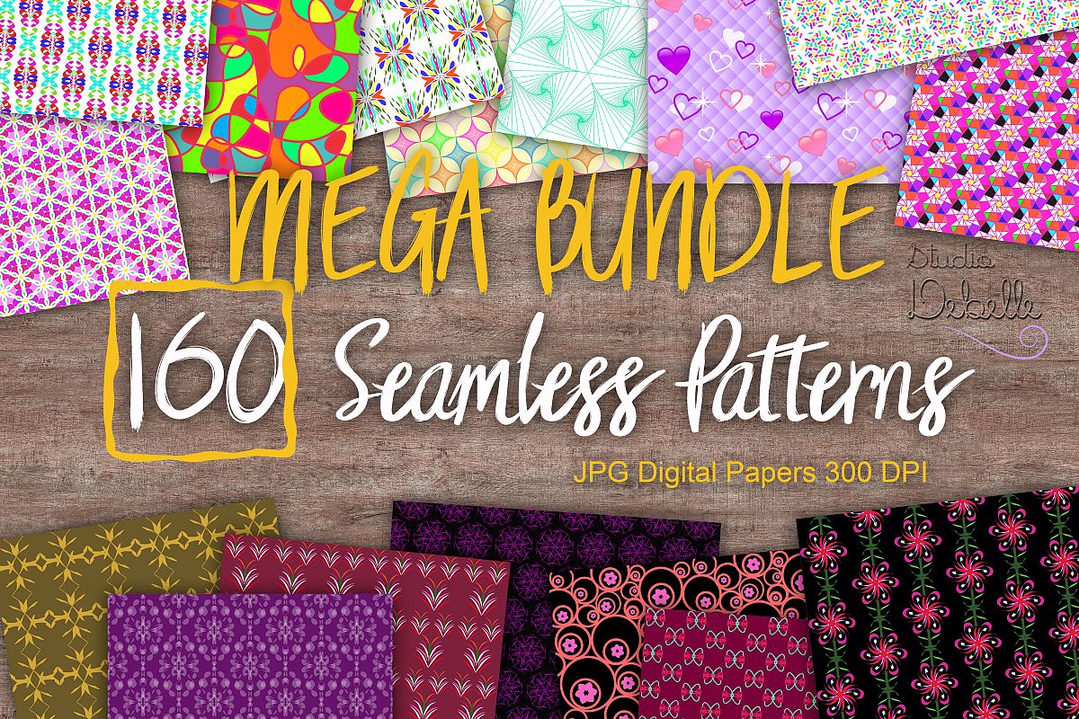 MEGA BUNDLE 160 Seamless Patterns Digital Paper example image 1