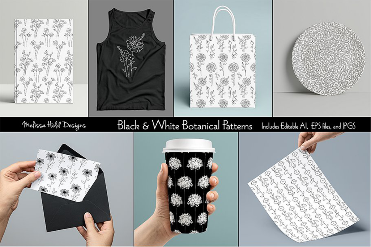 Black & White Botanical Patterns example image 1