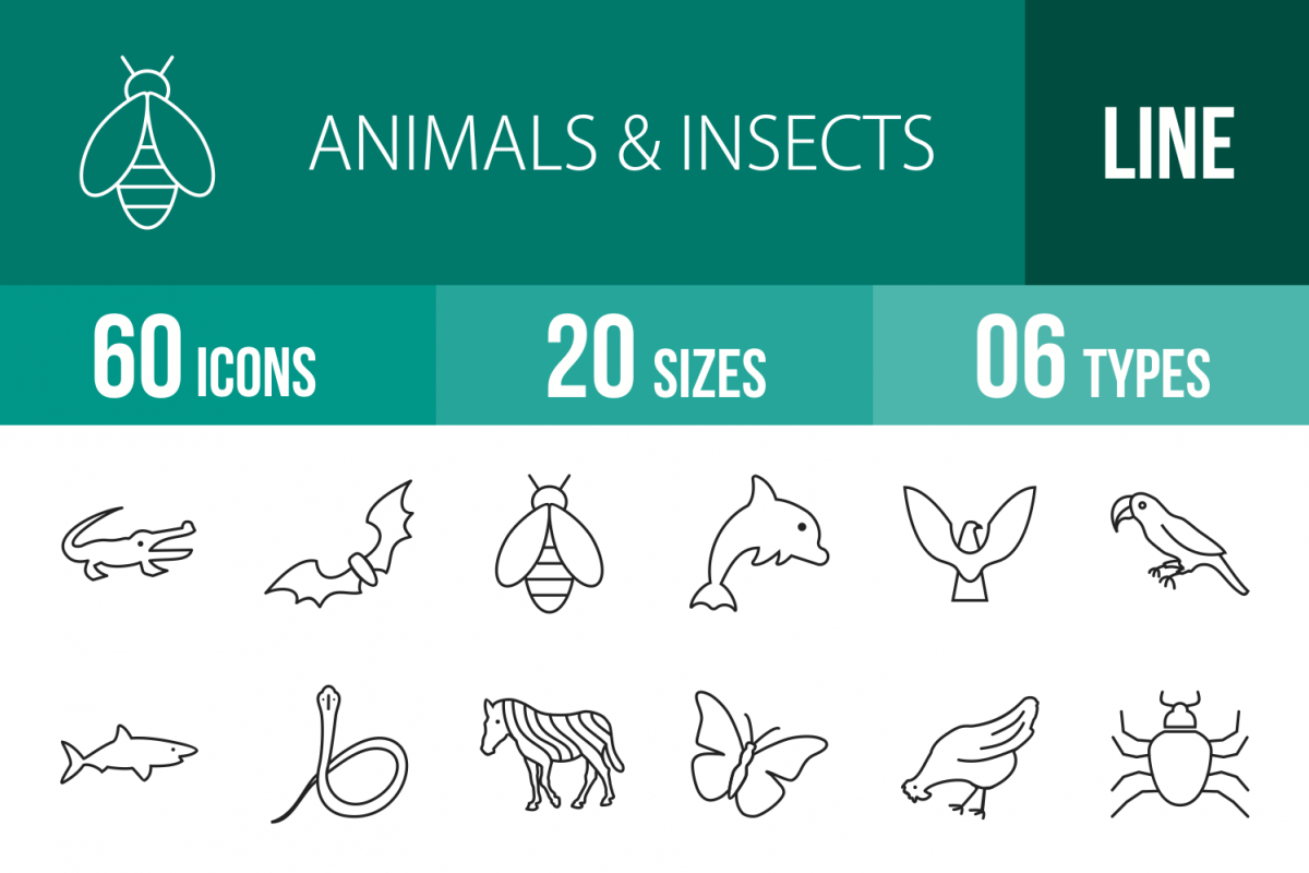 60 Animals & Insects Line Icons example image 1