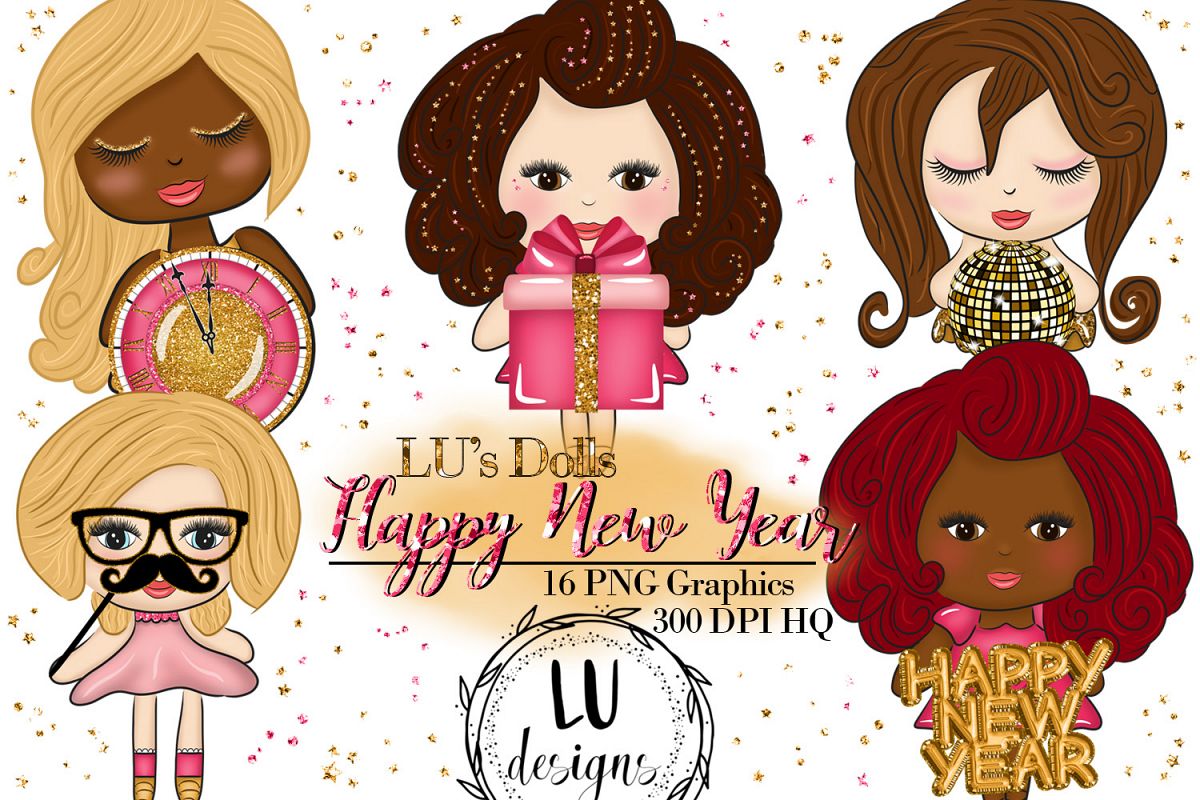 New Year Clipart, New Year Graphics, Party Cute Dolls example image 1