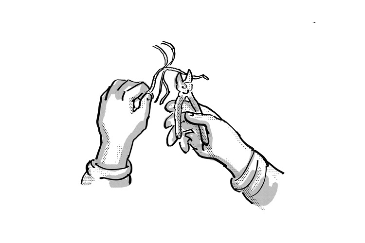 Electrician Hand Cutting Electrical Wire Cartoon Retro Drawi example image 1