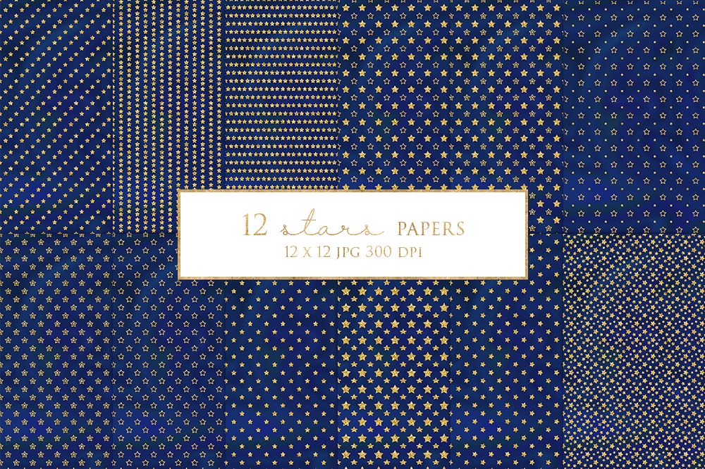 12 Gold Stars Digital Paper Pack example image 1