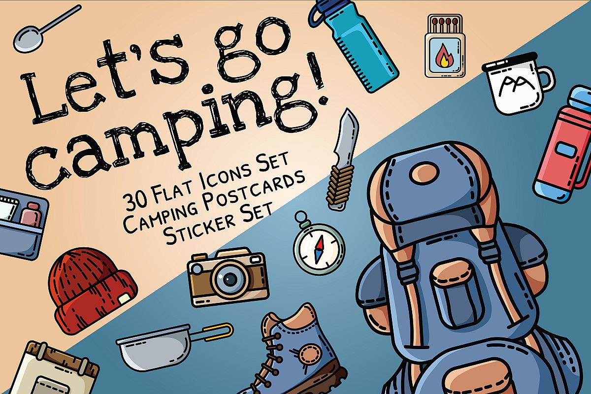 Let's Go Camping Icons Set example image 1