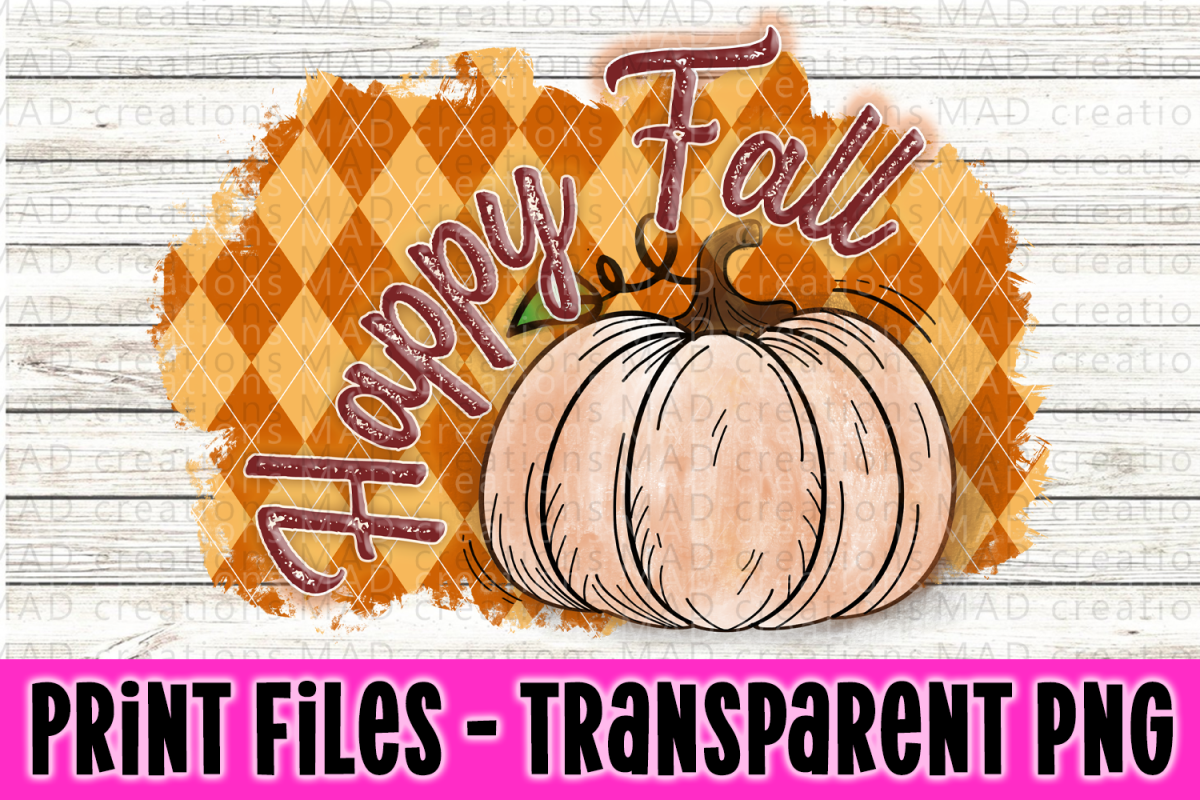 Happy Fall - Orange Argyl- Pumpkin - Print File example image 1