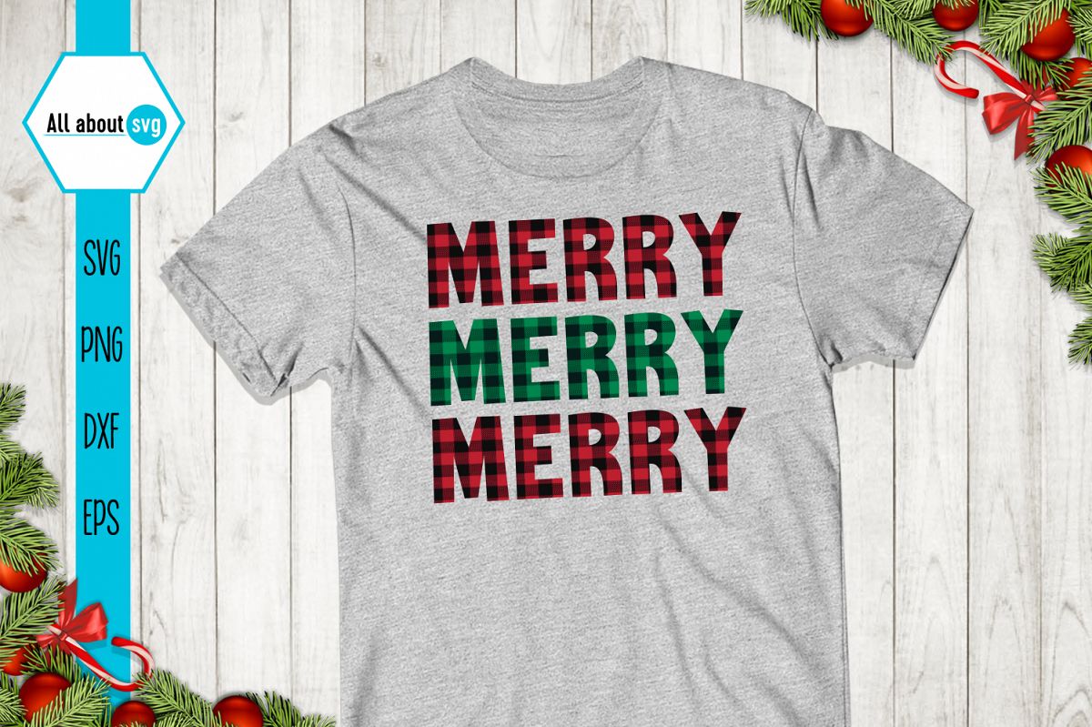 Merry Merry Merry Christmas Plaid Svg example image 1