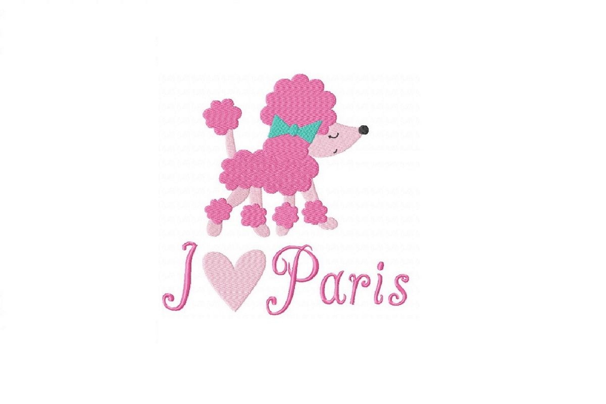 I Love Paris Poodle Machine Embroidery Design example image 1