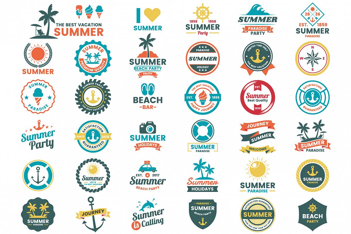 Summer Badge & Objects Vector Set example image 1