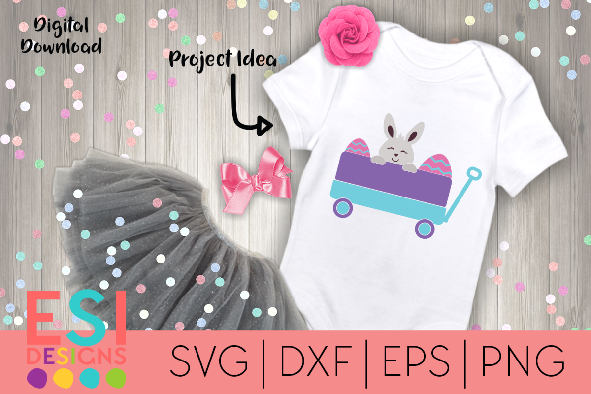 Easter SVG | Little Wagon with Bunny and Eggs| SVG DXF EPs example image 1
