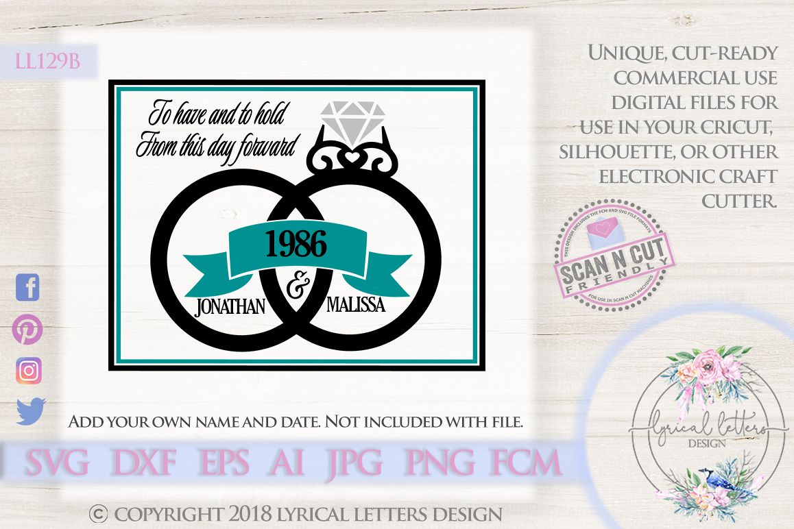 Wedding Vows Joined Wedding Rings SVG DXF LL129C