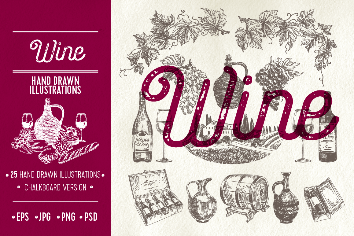 Hand drawn wine illustrations example image 1