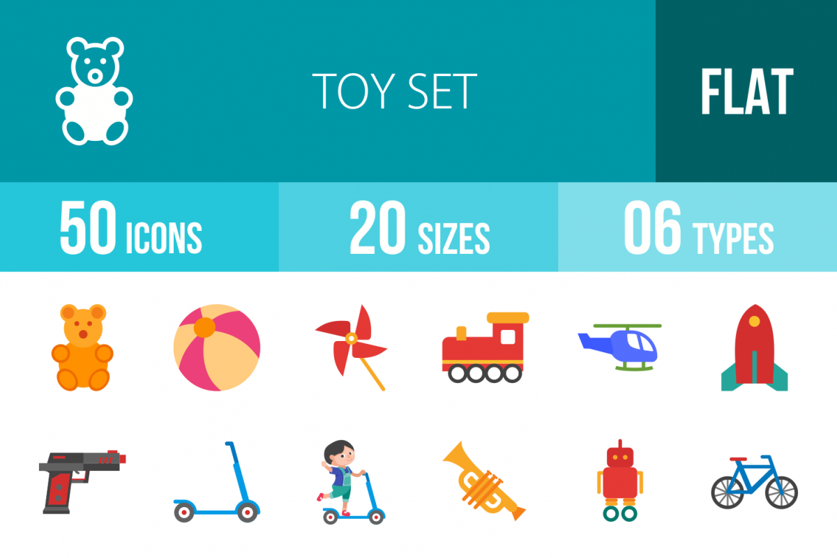 50 Toy Set Flat Multicolor Icons example image 1