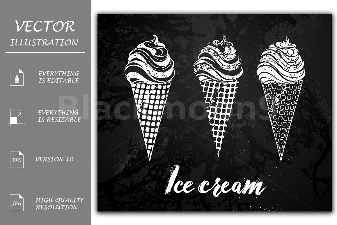 Three Ice Cream Chalk Drawing (46540) Illustrations Design Bundles