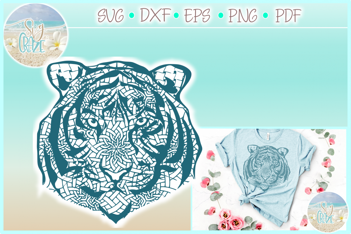 Tiger Mandala Zentangle SVG Dxf Eps Png PDF files for Cricut