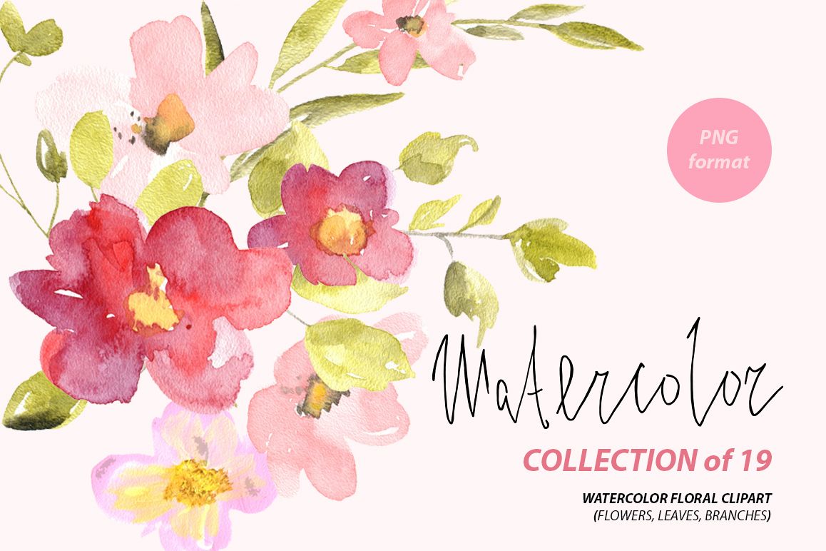 Watercolor red & pink flowers png example image 1