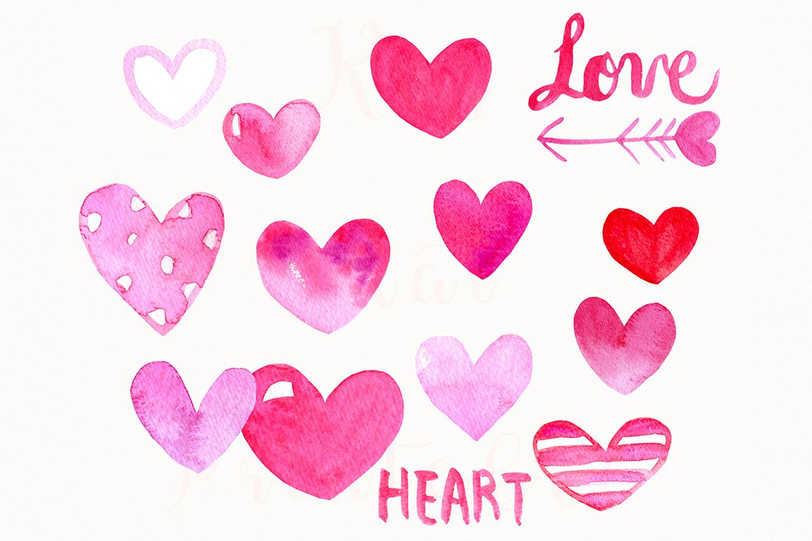 15 Watercolor Pink Hearts example image 1