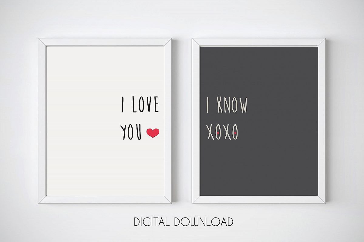 Monochrome Wall Art, I Love You I Know Print, Typography Art example image 1