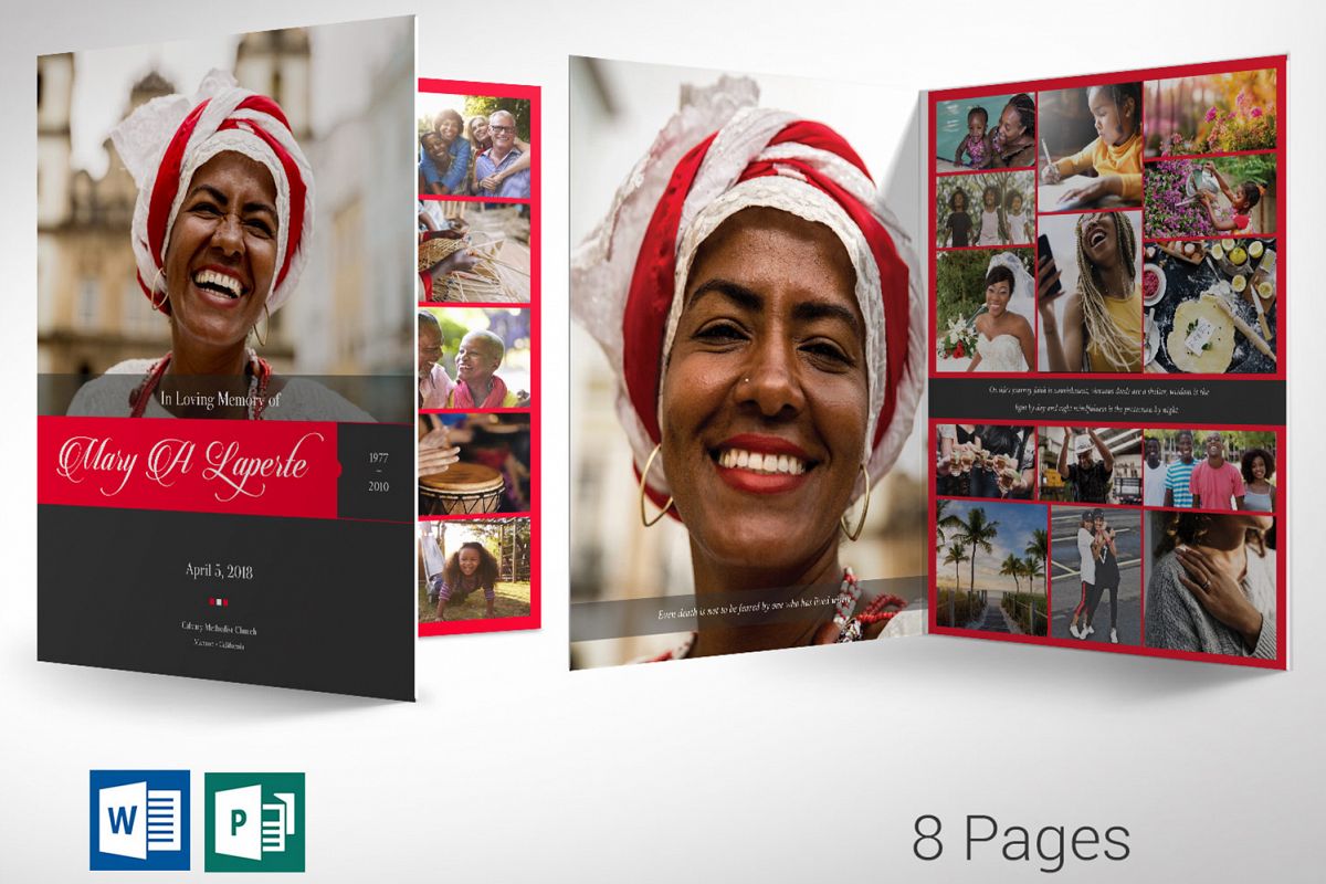 Remember Me Funeral Program Word Publisher Large Template example image 1
