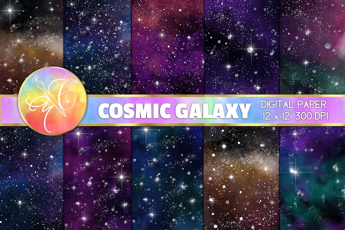 Cosmic Galaxy Digital Paper, Galaxy Background example image 1