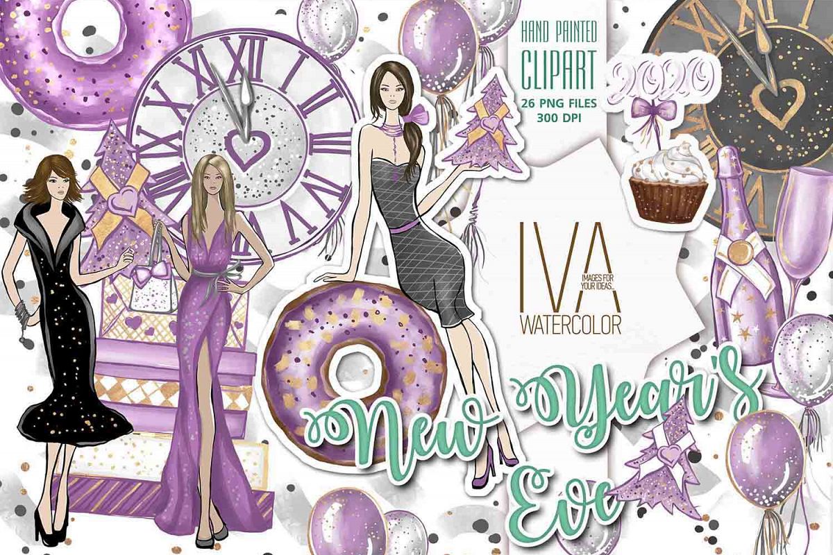 New Year's Eve Clipart, Fashion Illustration example image 1