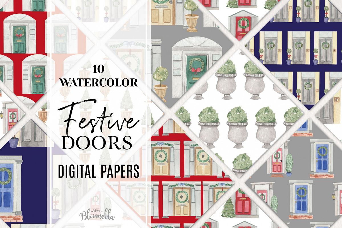 Festive Doors Xmas 10 Seamless Patterns Digital Christmas example image 1