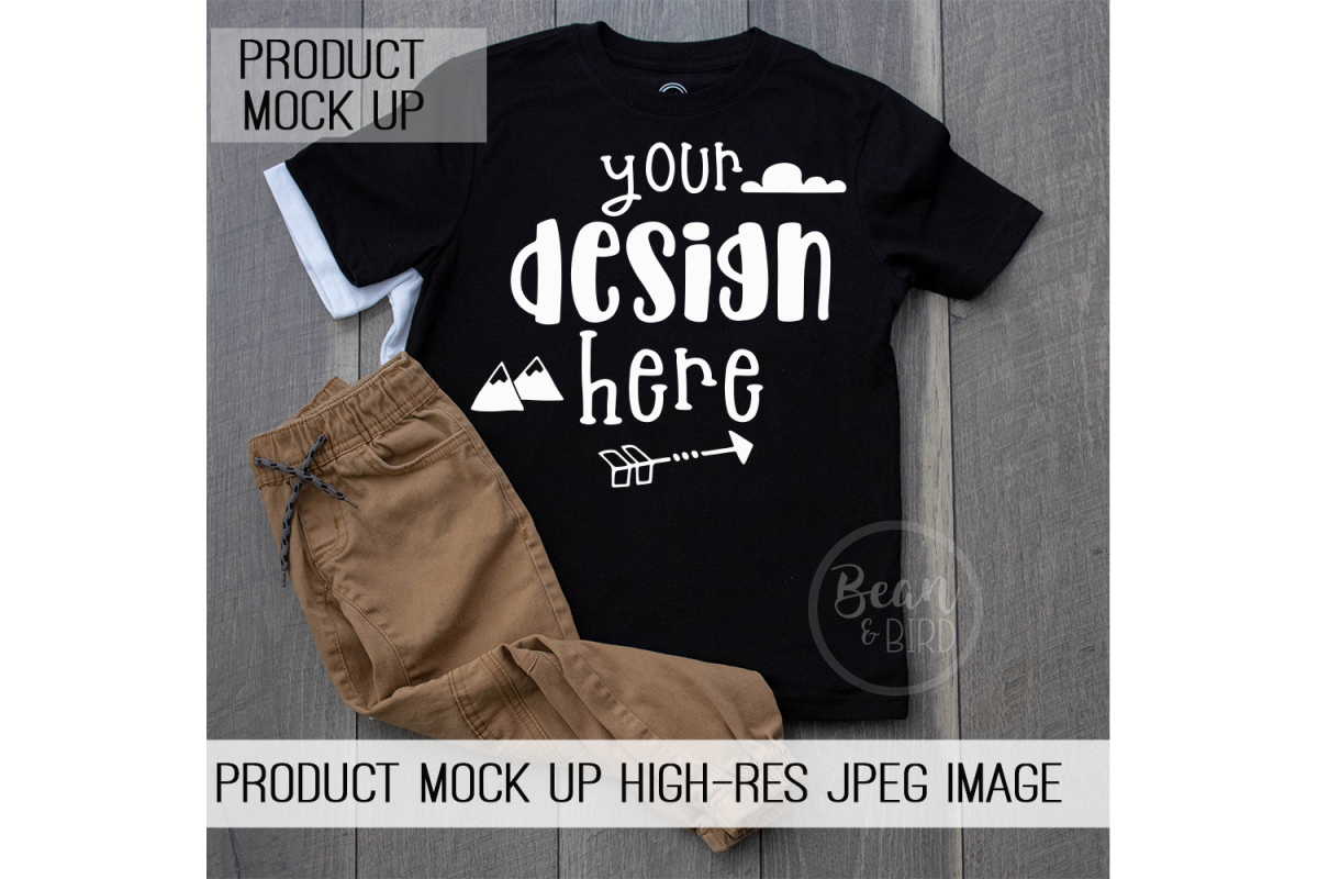 Kids Black Shirt Mock up Product Mock up example image 1