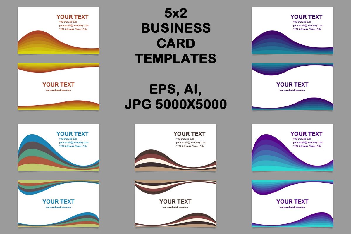 5x2 wavy business card templates (EPS, AI, JPG 5000x5000) example image 1