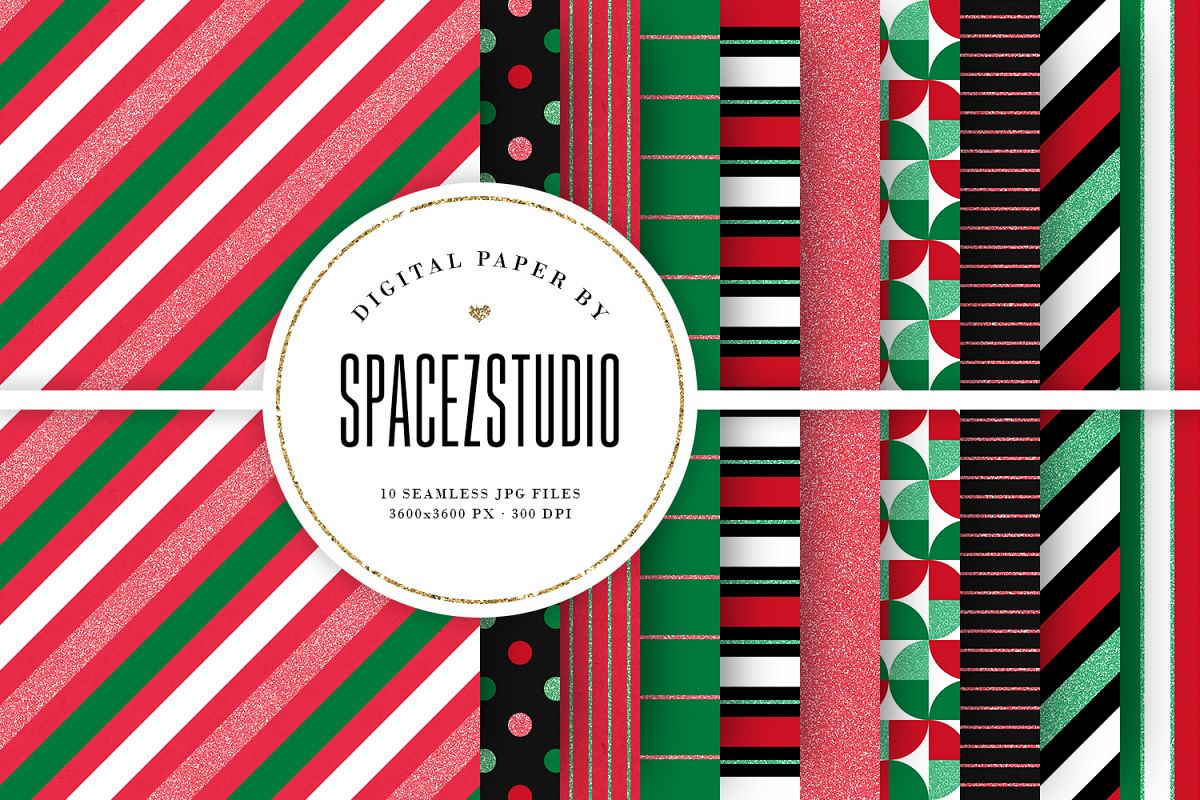 Christmas Colors & Glitter Seamless Geomteric Digital Paper example image 1