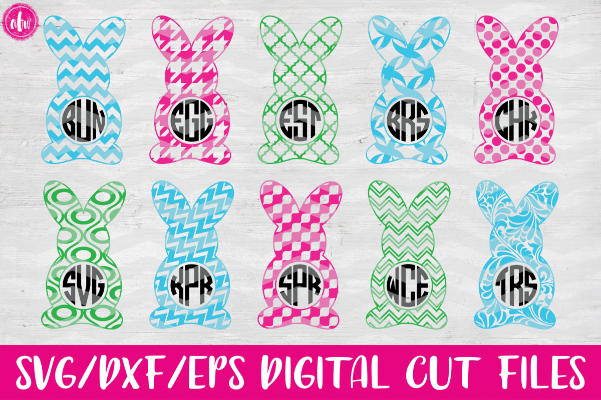 Pattern Monogram Easter Bunny Set - SVG, DXF, EPS Cut Files example image 1