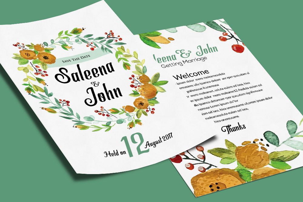 Double Sided Floral Wedding Invitation Card example image 1