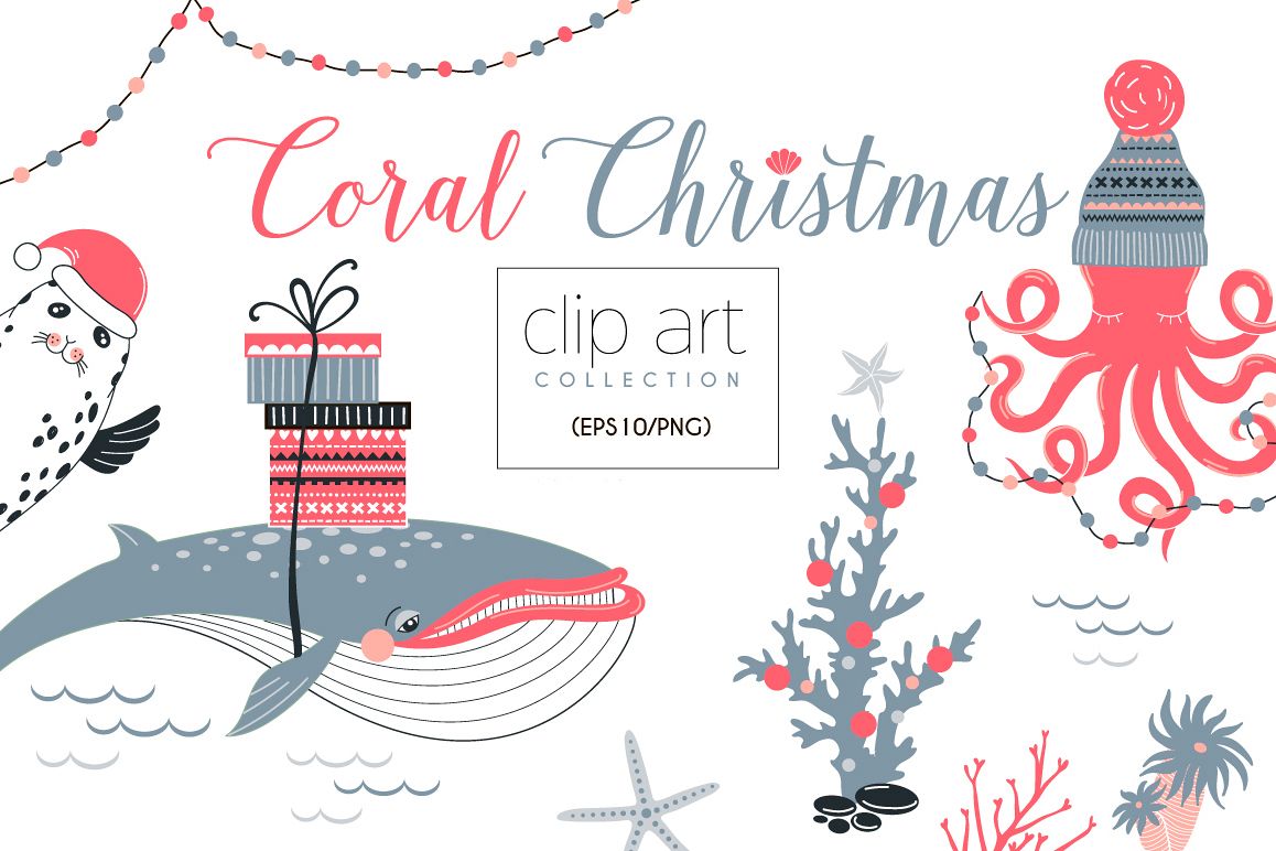 Underwater Christmas concept clip-art set example image 1