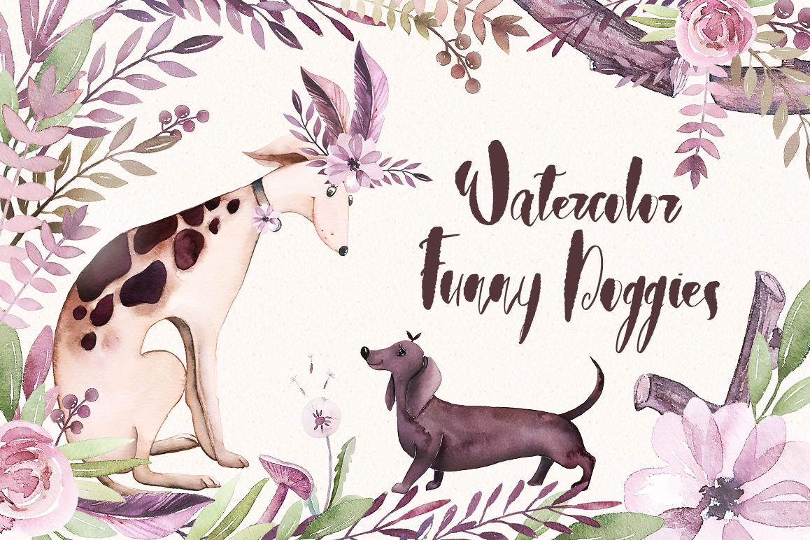 Watercolor Funny Doggies example image 1