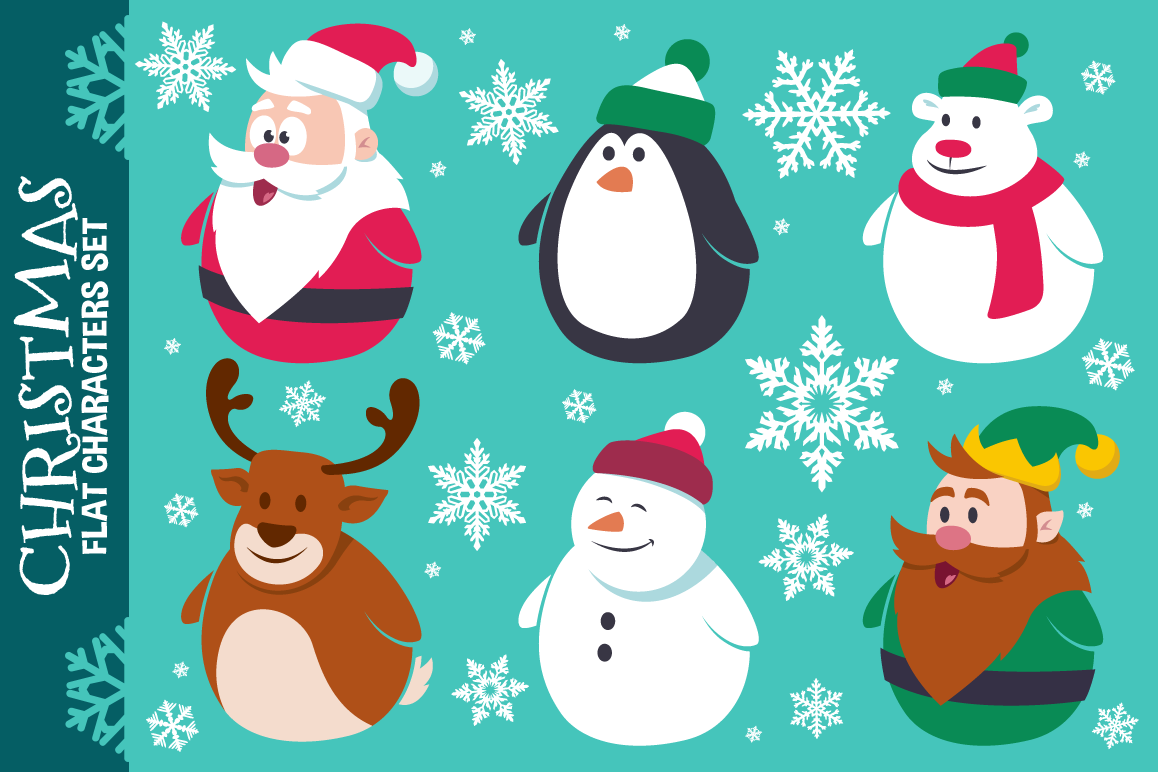 Download Christmas Cute Flat Characters Set - Vector