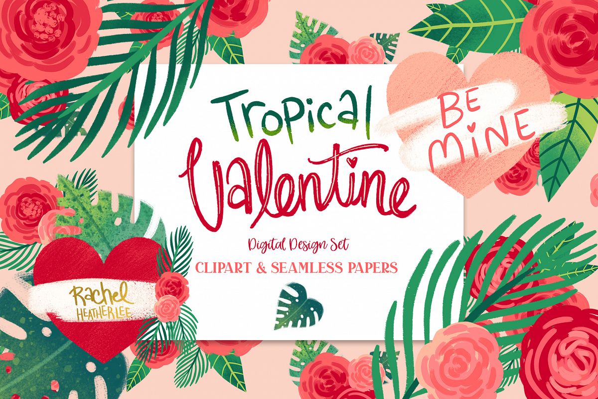 Tropical Valentine Clipart & Patterns example image 1