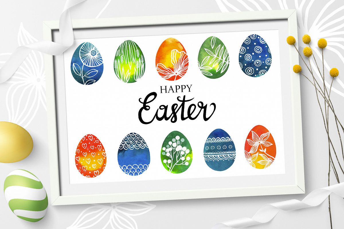 Watercolor Easter eggs, patterns example image 1