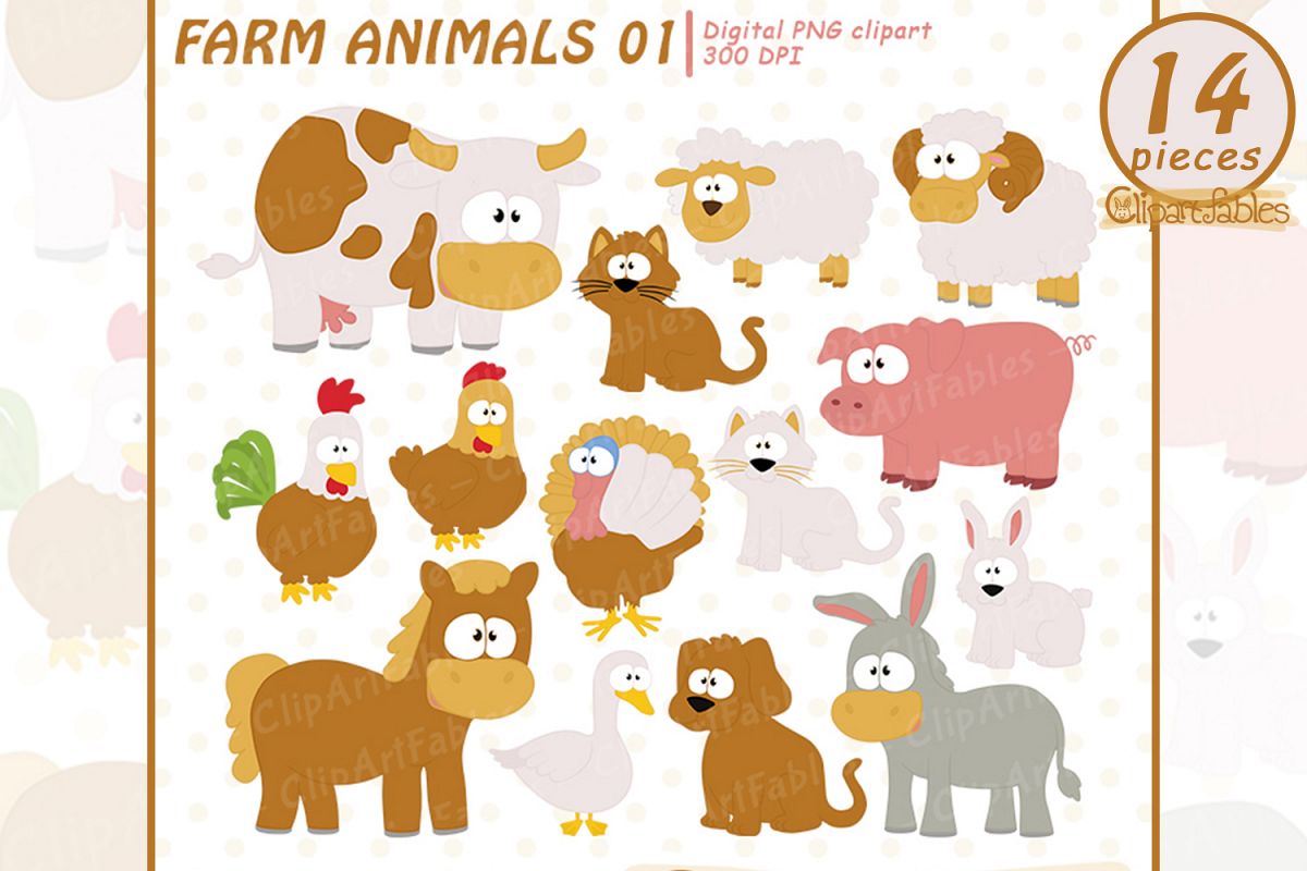 Cute FARM ANIMALS clip art, Barnyard clipart, Animal friends example image 1