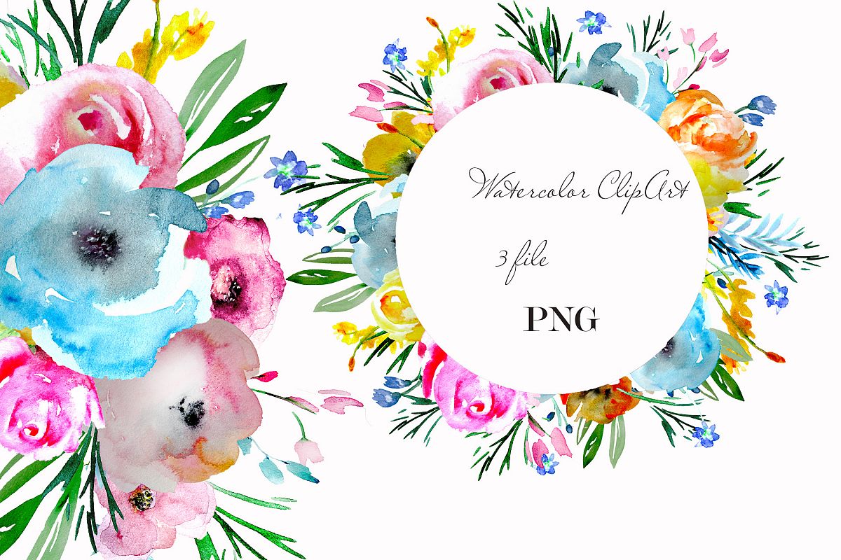 Brigt flowers watercolor clipart sprig floral desin cards example image 1