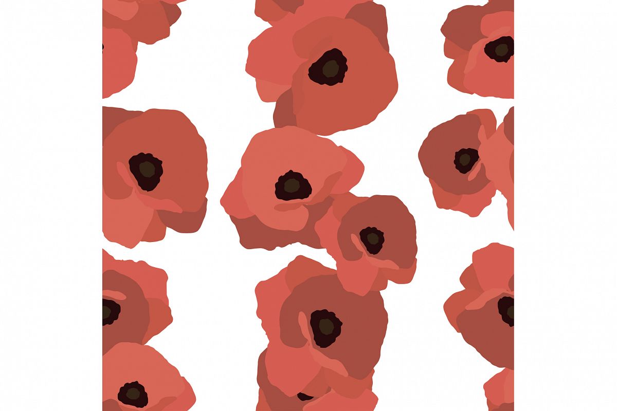 Seamless vector background with decorative red poppies. example image 1