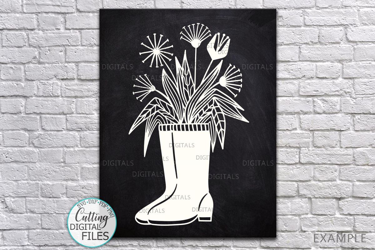 Flowers Wellies Rain boots svg dxf laser paper cut out files example image 1