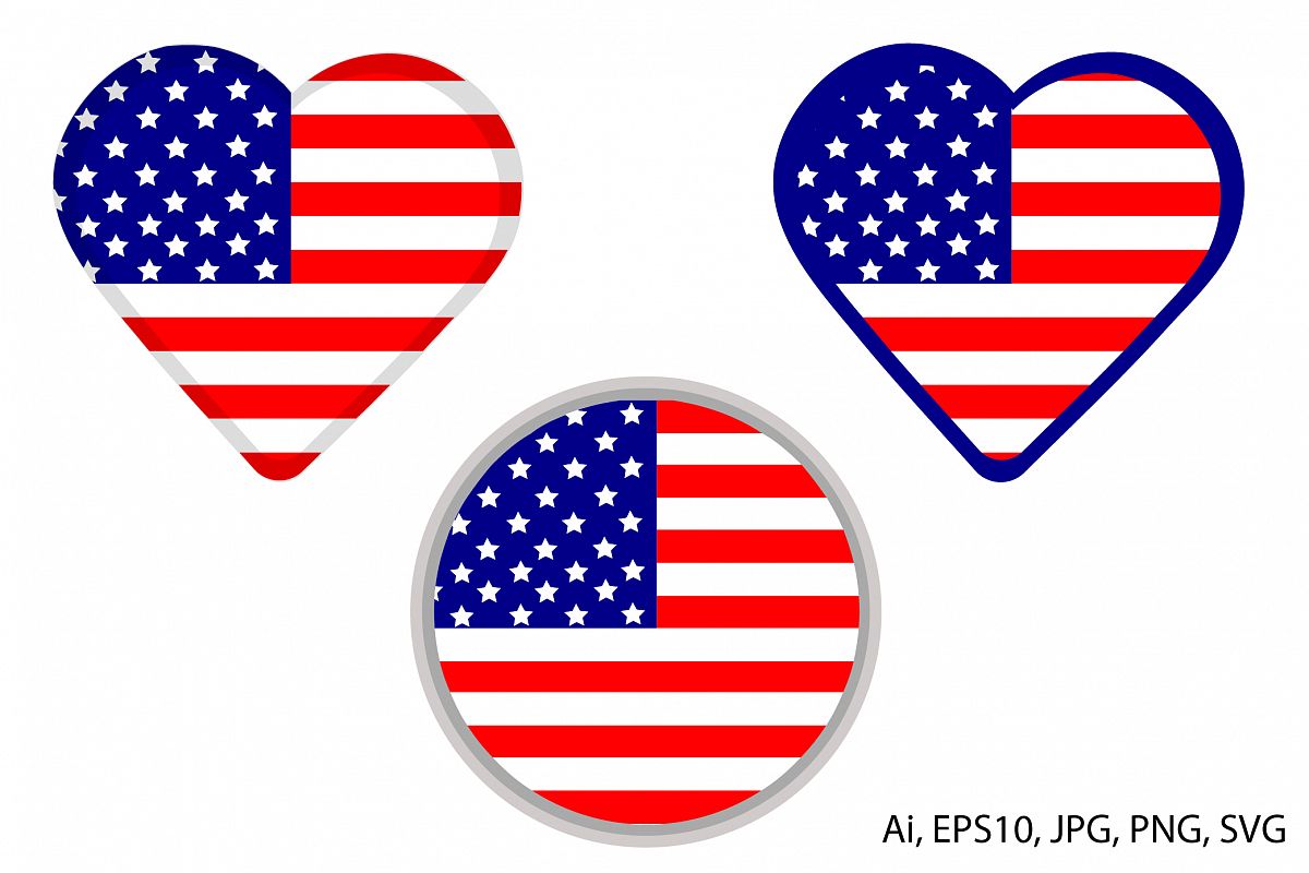 American flag. Heart and circle. 4th of July. SVG