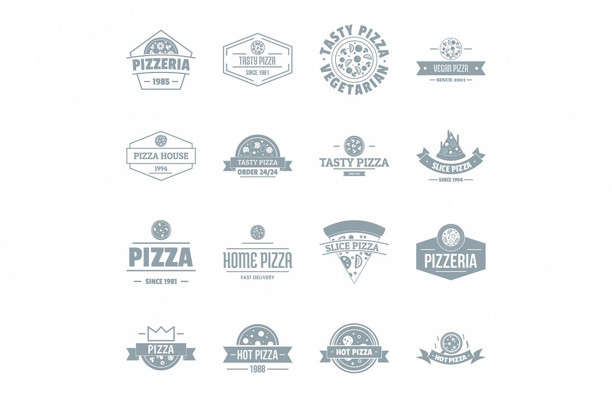 Pizzeria logo icons set, simple style example image 1