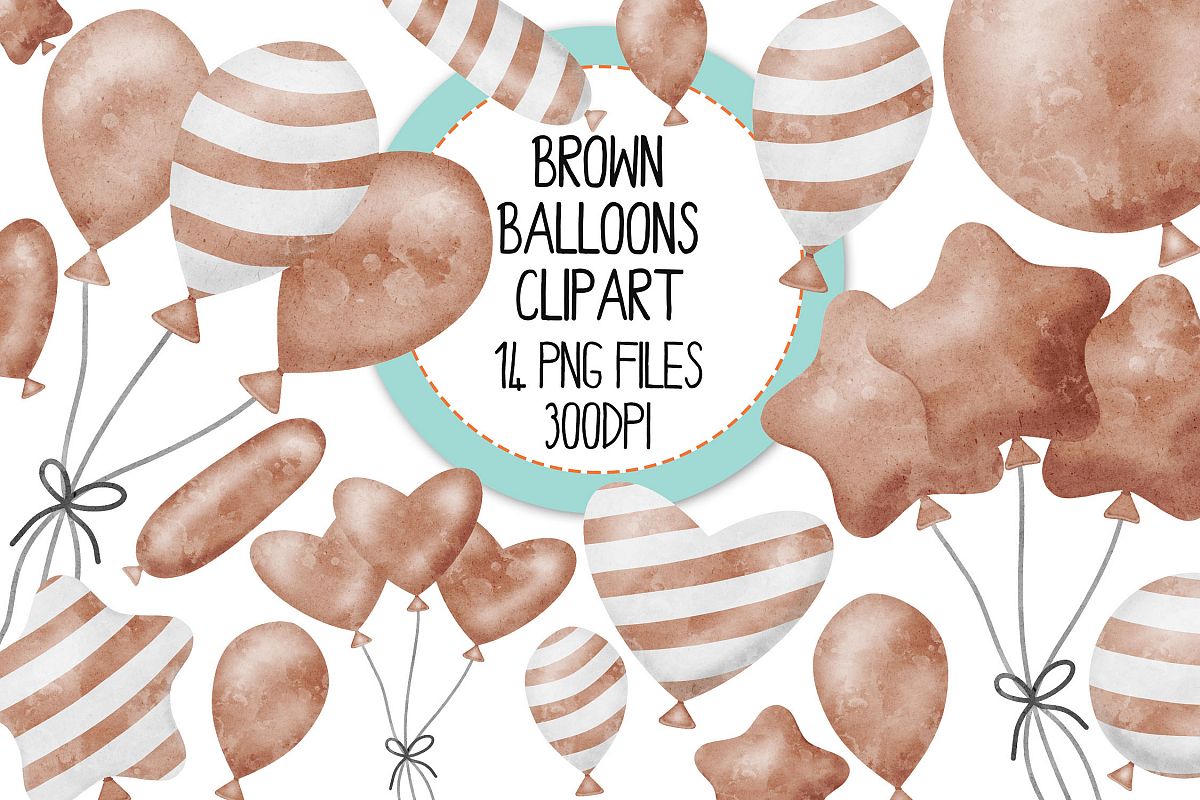 Brown Watercolor Balloon Clipart Set example image 1
