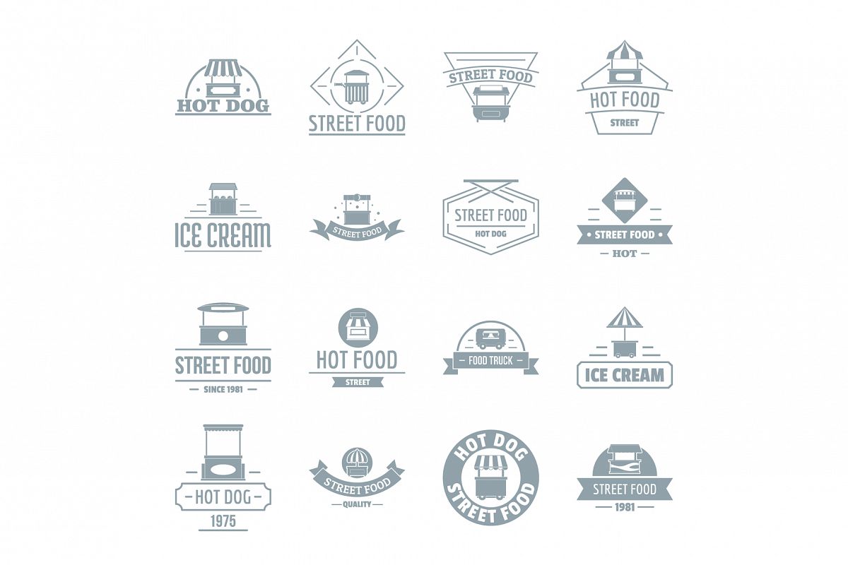 Street food logo icons set, simple style example image 1