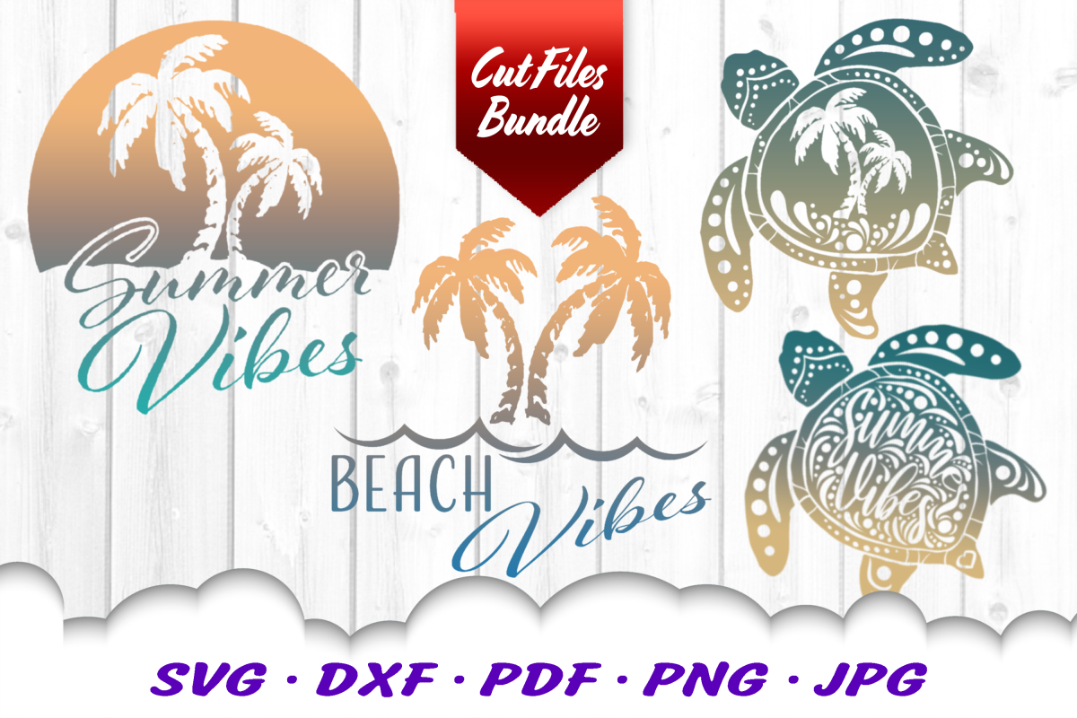 Palm Beach Summer Vibes Turtle SVG DXF Cut Files Bundle example image 1