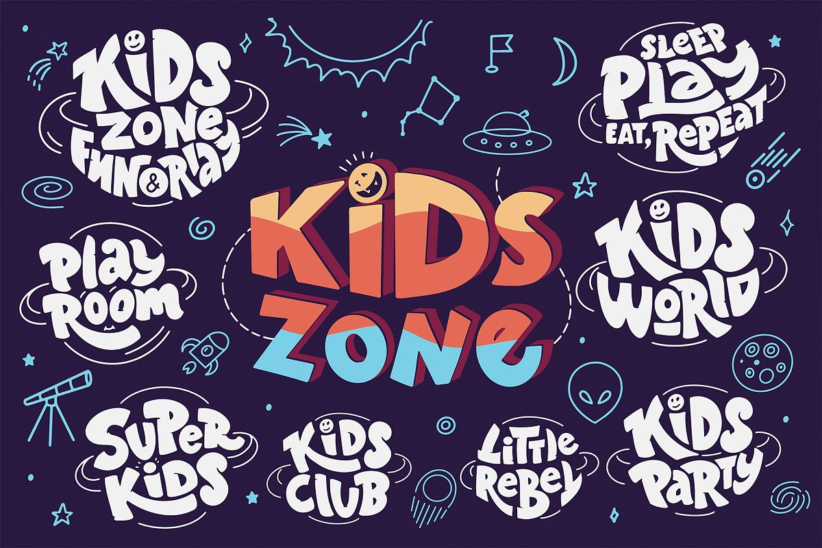 Set of kids zone hand drawn example image 1